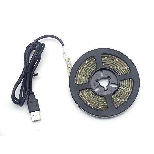 Renohef Tiras LED USB,Impermeable DC 5V Blanco cálido 16.4 pies 300leds SMD 3528 Retroiluminación de la pantalla de la PC de escritorio, Luz de fondo de TV, Lámpara de cinta para decoración del hogar