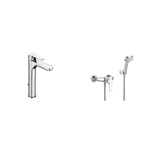 Roca A5A3C09C00 Mezclador monomando para lavabo, cromo + A5A3025C00 A5A2025C02 Monomando Mezclador Ducha, Modelo Victoria, Cromado, cromo