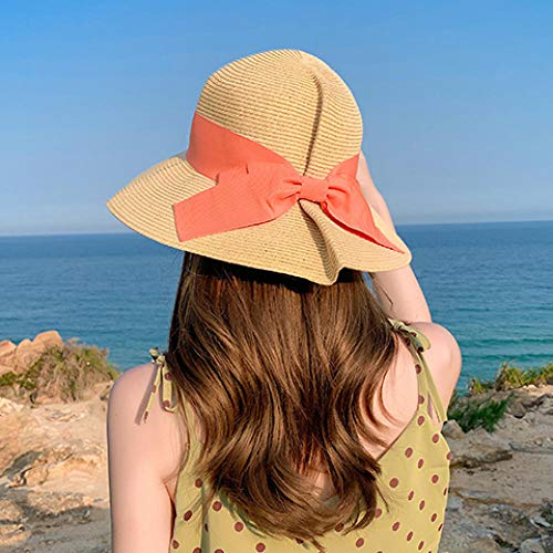 Roshow Sombrero Femenino Sombrero de Paja de Verano Estilo Coreano Marea Playa Playa japonés Plegable pequeño Sombrero de Pescador Fresco Sombrero de Lavabo-Talla única (56-58cm)_500# -Naranja