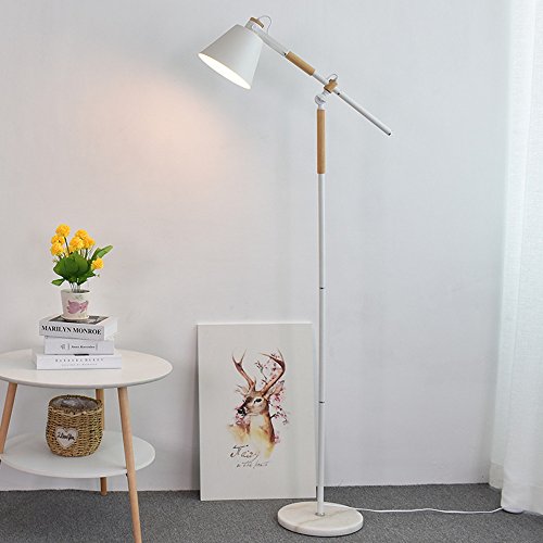 Roymaster Lámpara de pie Minimalista nórdica Lámpara de pie Artesanal de Madera clásica Lámpara de pie de Hierro Pintada clásica para Sala de Estar, Dormitorio, H140cm E27 (Color : Blanco)