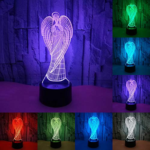 RUMOCOVO® Ángel Colorido LED Luz De Noche 3D Ilusión USB Ambiente Lámpara De Mesa Para Niños Bebé Decoración Lámpara De Habitación Hogar Iluminación