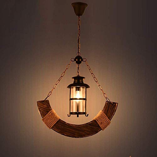 RUNMIND American Industrial Style Antiguo Madera Sólida Chandelier American Country Rudón Retro Timón Sólido Madera de Keroseno Lámpara Lámpara de la Sala de Estar