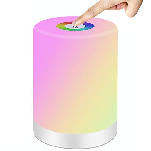 SaponinTree Luces Nocturnas Táctil LED, Lámpara Led de Mesa, RGB 7 Colores Cambiable y Luz Blanca Regulable, Inalámbrico luz Nocturna Niños de Color Regulable Luz de Noche con Control Táctil