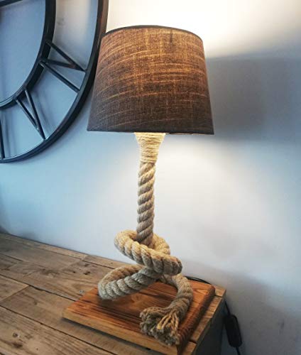 Solenzo - Lámpara de noche de madera y cuerda con bombilla LED
