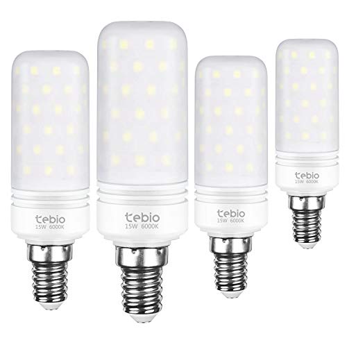 Tebio LED Plata Maíz Bombillas 15W E14 6000K Blanco Frío LED Candelabros bombillas, 120W Bombilla Incandescente Equivalente, 1500LM, LED vela Bombillas No regulables(4 Packs)