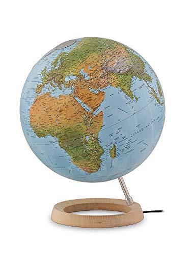 Tecnodidattica Globo terráqueo Atmosphere FCR, giratorio, luminoso, base de madera de arce, cartografía en relieve, diámetro 30 cm