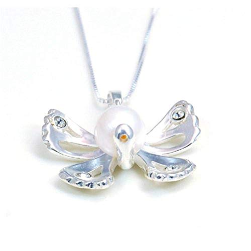 The OLIVIA Collection de plata de ley Pearl a presión lámpara de techo colgante con diseño de mariposas con circonitas 45,72 cm cadena