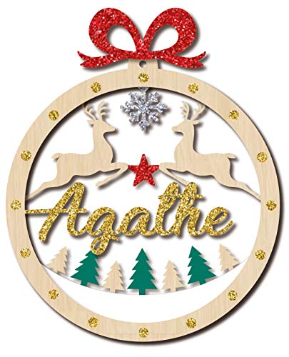 udc Totales Créations - Lámpara de techo para árbol de Navidad, corte de madera, nombre "Agathe", 9 x 13,5 x 1 cm