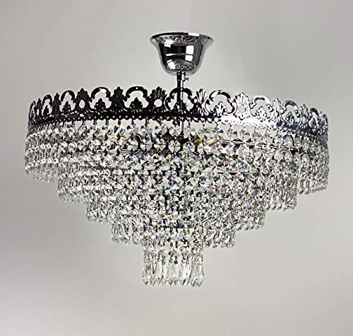 Victoria - Lámpara de techo (cristal, 42 cm de diámetro, con cristales pulidos), color plateado y cromado