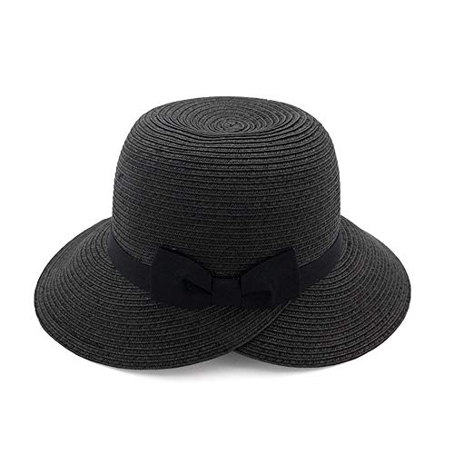 Weichunya Arco para Mujer Sombrero de Paja Partido Sombrero de Verano Sombrero de Sol Sombrero de Lavabo Sombrero Plegable de Centro turístico de Playa (Color : Black)