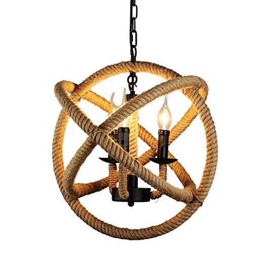 XMSIA Chandelier de Luz Colgante Retro Retro País Anillo Hierro Forjado Simple Restaurante Bar Cáñamo Industrial de la lámpara de la Cuerda Luz de Techo Industrial (Color : Beige, Size : One Size)