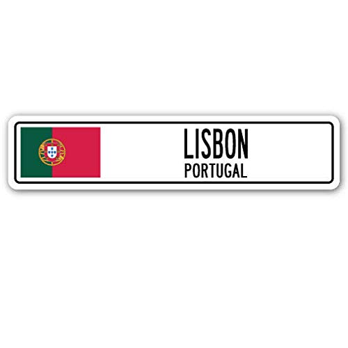 YelenaSign Letrero de Aluminio de Lisbon, Portugal, Bandera Portuguesa, Bandera de la Ciudad, Campo, Carretera, Pared, Galleta, Calle, Lata de Metal, 10,16 x 40,64 cm