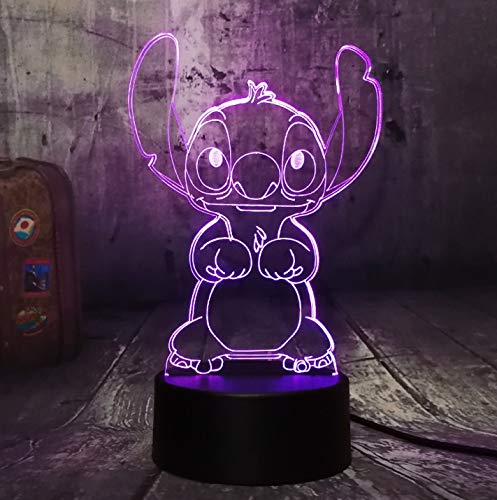 Z Lamp Nuevo 4 Diseño Lindo Puntada Alien Perro Dibujos Animados 3d Led Noche De Luz 7 Color Bebé Sueño Escritorio Lámpara Hogar Decor Holiday Kid Navidad Regalo Interruptor 3 color sólo Lovely Stitch