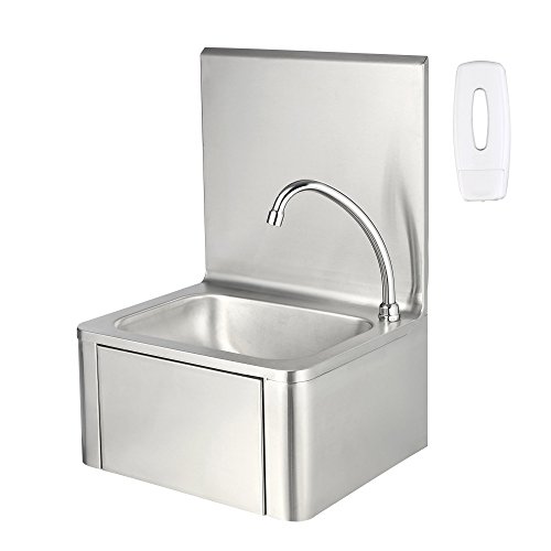 Zelsius Buzón de acero inoxidable | Lavabo con rodillera pulsador y dispensador de jabón, la industria lavabo para higiénico de lavado de manos, lavabo de pared para gastronomía, cocina y más