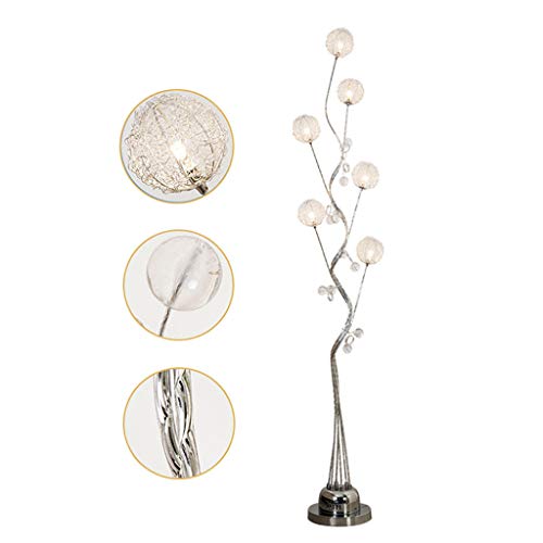 ZH-VBC Lámpara de pie de cristal, LED, árbol con 10 bolas acrílicas, lámpara de pie plateada de cristal, iluminación interior moderna, para escritorio, decoración de salón, dormitorio, decoración