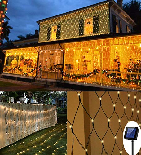 200 LEDs Guirnaldas Neta Luz 3M X 2M, 8 Modes Impermeable de luz de Red con Energía Solar, Encendido/Apagado Automático Malla Cortina Luce de Iluminación para Navidad Decoración Interior Exterior