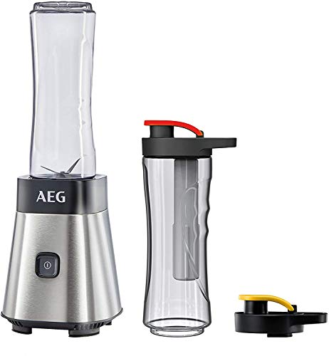 AEG SB2700 Batidora de Vaso Good To Go (300W, Modo Turbo, Cuchilla de 4 Hojas, 2 Botellas de 0.6L con Tapa, Apta Lavavajillas, Resistente al Frio y Calor, Incluye Tubo Refrigerante, 80dB, Blanco)