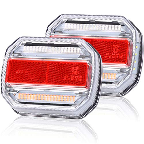 AGRISHOP Luces traseras para Remolque LED 12V luces led para remolque 10-30V Dinámica Secuencial Fluido Indicadora con Cinco Funciones Impermeable Para Camion Remolque Tractor homologadas E-mark