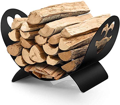 Amagabeli Chimenea Madera Cesta 48x33x30cm Cesta para Leña con Asa Interior Soporte para leña de Chimenea Exteriores Soporte para Portador de Leña Acero Titular de la Leña Portadoras de Leña Negro