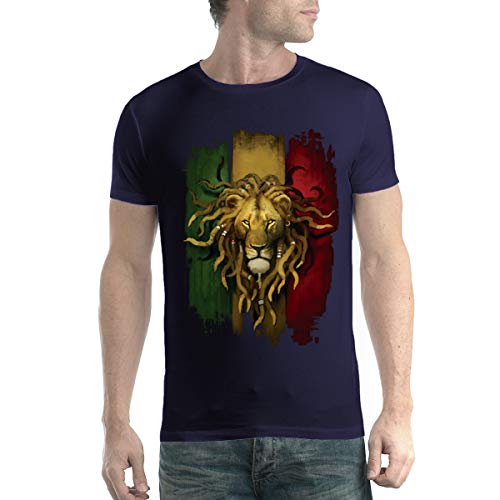 avocadoWEAR León Rasta Hombre Camiseta Azul Marino L