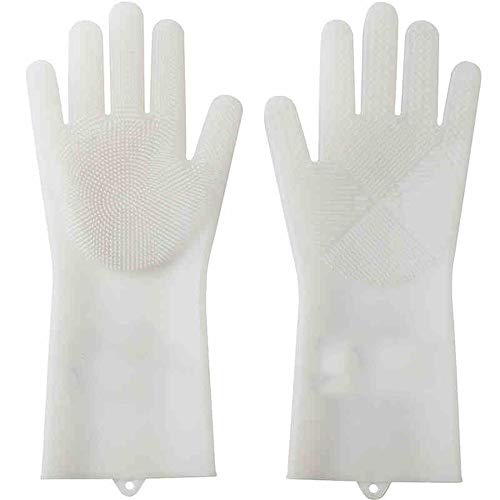 Axdwfd Guantes Gruesos de Silicona for Lavar Platos Guantes de Cocina Lavadora Lavavajillas Pot Cepillo de Hogares de la Mano Cepillado Tazón de artefactos (Color : White)