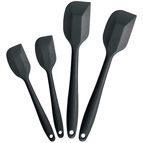 BYbrutek Espátulas de Silicona con Núcleo de Metal, Sin BPA, Resistente al Calor Hasta 230°C, Aptos para Lavavajillas, Ideal para Cocinar, Hornear y Mezclar, Set de 4 Piezas (4 Pcs Negro)