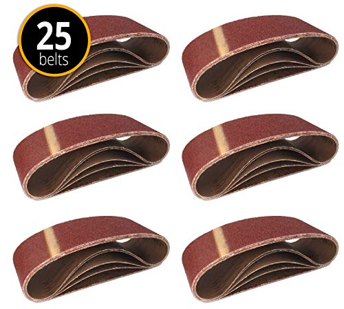 Cinturones de Lijado de Tela │ 25 piezas │ 75 x 533 mm │ Mixpack (5 x grano 40/60/80/120/180 cada uno) │ para para amoladoras de cinta │ Papel de Lija │ Juego de Correas de Lijado