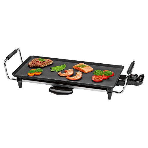 Clatronic TYG 3608 Teppanyaki Plancha de asar, termostato regulable, 45 x 25cm, 2000W, 2000 W, Acero Inoxidable