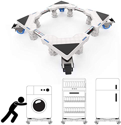 Dewel Base Lavadora,Base Ajustable de 47 cm-69 cm con 4 Ruedas Giratorias y 8 Pies de Goma Soporte para Lavadora, Secadora y Refrigerador