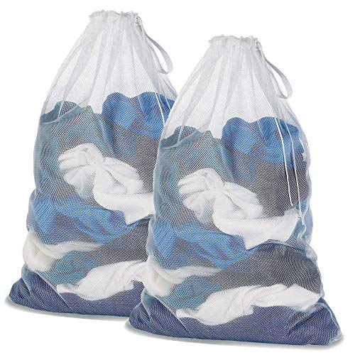 DoGeek Bolsas de Malla de Lavandería Bolsas de Lavado para Ropa Interior, Calcetines,Sujetadores, Camiseta，Ropa de Bebé (Blanco, 2 pcs)