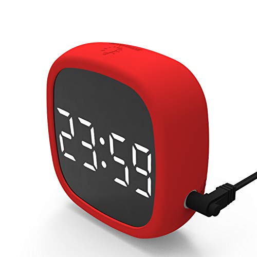 DollaTek LED Digital Travel Snooze Despertador atenuación táctil fácil de almacenar imán Reloj electrónico Pantalla Grande Silicona Control de Voz Reloj - Rojo