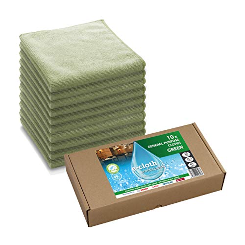 e-cloth 10 General Purpose Cloths-Green Multipack for Professional Cleaning Paños, Microfibra, Verde, 32 x 32 cm