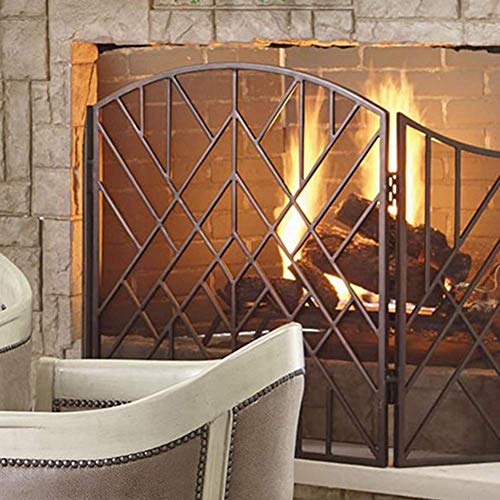 FF Antichispas para Chimenea 3-Tablero Adicional de Pantalla Grande Arco de Fuego de Malla, Solid Spark Hierro Forjado Guard for la Seguridad del bebé, por Estufa de leña/Estufa, 130 × 85 cm