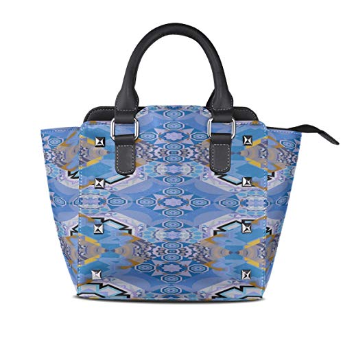 IUBBKI Bolsos de mujer Crossbody Muebles Tela Textil Ornamento geométrico Textura Bolsos con asa personalizada Monederos de cuero Pu Remache portátil Fa