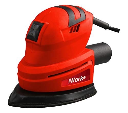 iWork - L-82-415 - Lijadora Eléctrica 140mm 135W de diseño ergonómico para facilitar el agarre, almohadilla de lija con sujeción autoadherente y conector de extracción de polvo.