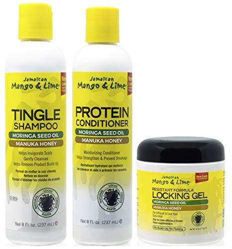 Jamacican Mango & Lime No More Itch Grow Spray 8oz con Tingle Shampoo 8oz y Locking Gel Resistance Formula 6oz