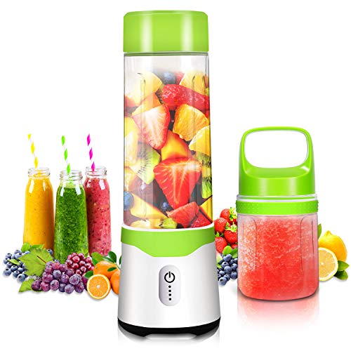 Jovego Mini Licuadora Portátil, 500+300ml Mini Batidora USB Taza de Exprimidor Recargable, Licuadora Eléctrico con 6 Cuchillas, Batidora Portátil con Colador para Batidos, Fruta, Verduras, Sin BPA