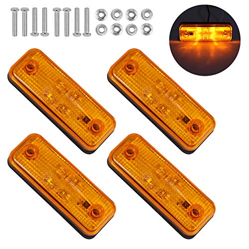 Justech 4PCs 4LED Luces Laterales para Remolque con E-Mark LED Lámparas de Marcador de Posición para Camión de 12V 24V Pilotos Laterales LED Impermeable IP67 para Camioneta Camión Remolque - Amarillo