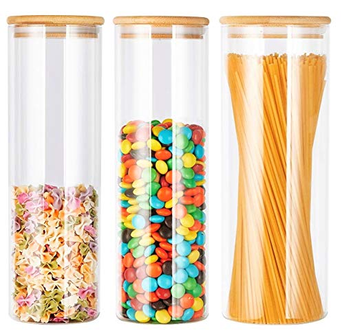 KAHEIGN 3 Piezas Tarros De Almacenamiento Con Tapas De Bambú Con Anillo De Silicona, 1500ml x 2 / 2100ml Vidrio Hermético Recipientes De Cereales Para Alimentos De Cocina