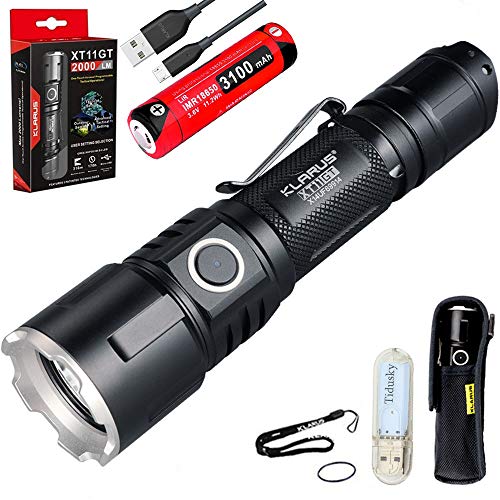 Klarus XT11GT Linterna Táctica 2000 Lumens 316 metros CREE XPH35 HD E4 LED Linterna LED Recarga Poderoso para Policía y actividad Militar, 18650 batería + Tidusky USB luz