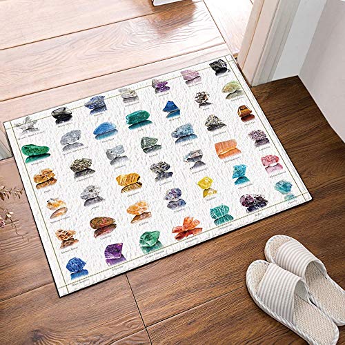 Kwboo Colección Decoración Piedras Preciosas Piedras y minerales con Nombres Sobre Fondo Blanco Alfombras de baño, entradas Antideslizantes en el Piso Alfombrilla de Puerta Delantera para Interiores,