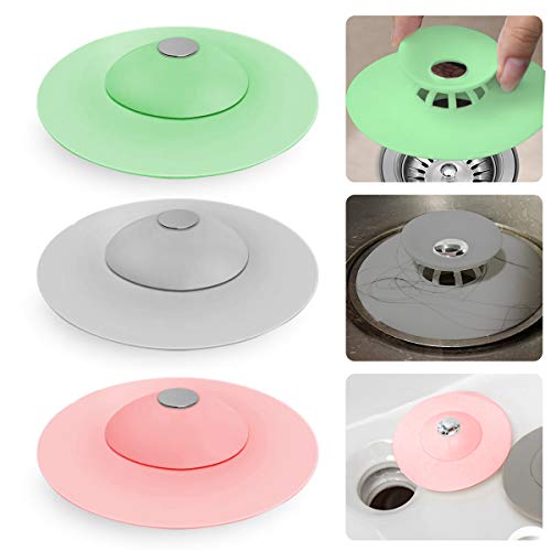 Ledeak 3 Piezas Tapón de Drenaje de Silicona, Tapón de Goma Universal Multifuncional, Tapón de Drenaje Portátil Ideal para Cocina Baño Bañera Fregadero Lavabo Lavamanos