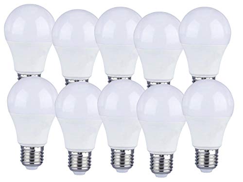 LEDLUX 10 bombillas LED E27 A60 de 9 W con forma de esfera de 806 lúmenes de 60 x 110 mm. Disponible en blanco cálido neutro y frío (6400 K).