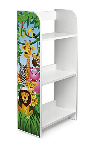 Leomark Estantería de Madera para Niños - Animales - Tres Estantes, Librero para Dormitorio, Altura 102,5 cm