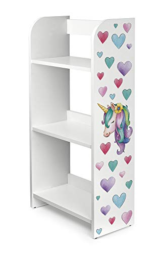 Leomark Estantería de Madera para Niños - Unicornio - Tres Estantes, Librero para Dormitorio, Altura 102,5 cm