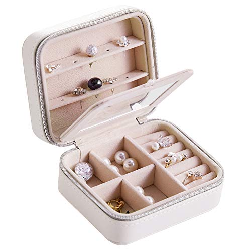 LG&S Caja de Almacenamiento de aretes portátil, Organizador de Joyas de Viaje con Espejo de Maquillaje Espacio de Tres Niveles extraíble para niñas y Madre