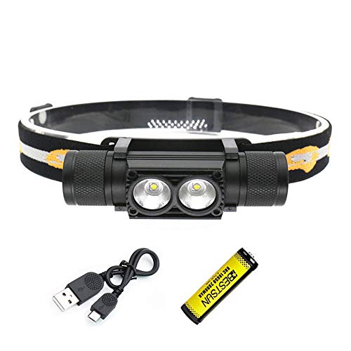 Linterna frontal LED recargable, 2000 lúmenes Linterna frontal Super brillante XML-L2 Vigas/Linterna con cabeza extraíble/regulable sin fin / 6 modos para acampar pesca Senderismo