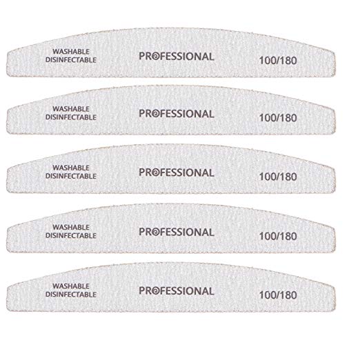 Lurrose 5pcs lima de uñas profesional de doble cara Emery Board lavable 100/180 herramientas de manicura (plata)