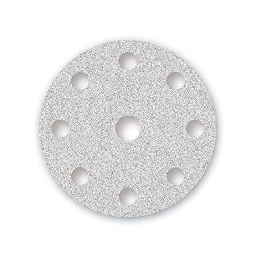 MENZER White Discos Abrasivos con Velcro, 150 mm, 9 Agujeros, Grano 400, para Lijadoras Roto Orbitales, Corindón Normal con Estearato (50 Piezas)