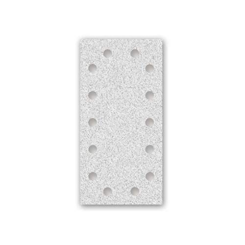 MENZER White Papel de Lija con Velcro, 230 x 115 mm, 14 Agujeros, Grano 150, para Lijadoras Orbitales, Corindón Normal con Estearato (50 Piezas)